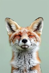 Wall Mural - A mischievous fox with a comical grin, against a soft green backdrop, offering space for text