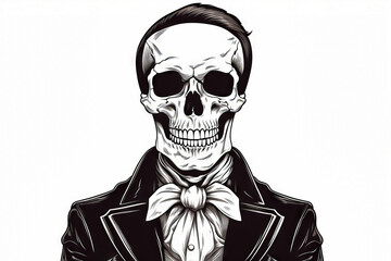 Wall Mural - Skull wearing suit and bow tie with skull in the background.