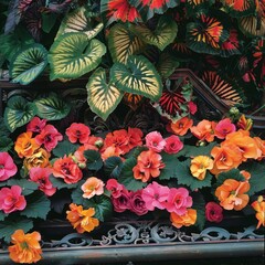 Wall Mural - A colorful flower arrangement with a variety of pink and orange flowers