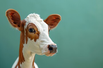 Canvas Print - Quirky closeup featuring a cow with big eyes on a mint green background provides ample space for text