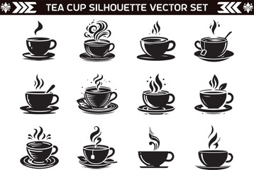 Tea Cup Silhouette Vector Illustration in White Background