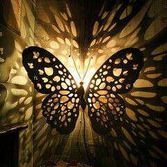 Poster - A butterfly light fixture casts a shadow of a butterfly on the wall