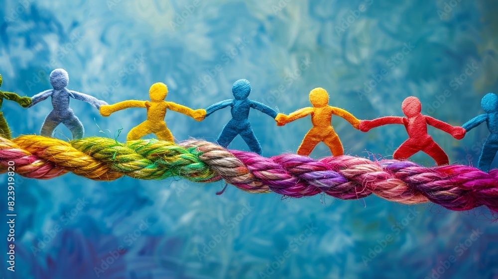 Teamwork Rope Jumping Team rope diverse colored rope tie to sturdy node together, Team ...
