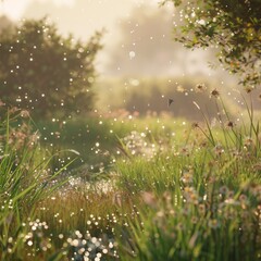 Poster - A field of grass with a bird flying over it