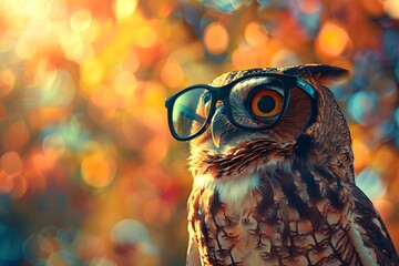 Wall Mural - an owl wearing glasses with a cute face