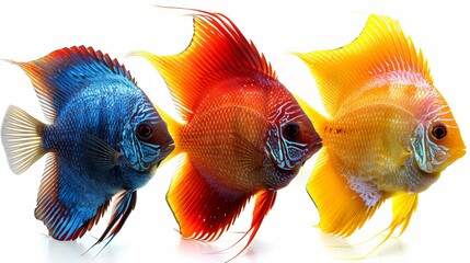 Popular fish pets aquarium salt water ocean sea fish banner panorama - Collection of three different fish, isolated on a white background