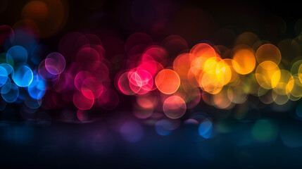 Bright colorful bokeh effect on black background for overlay on photo