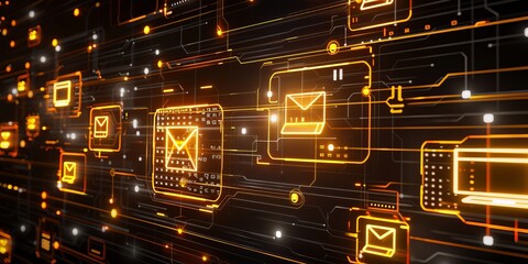 Fototapete - Digital Email Network Interface, showcasing modern technology and innovation in online communication, highlighting the dynamic flow and connectivity of digital emails, Generative AI