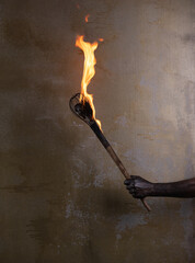 Wall Mural - wooden fire torch in hand