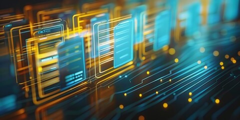 Leinwandbilder - Futuristic Digital Data Interface with Abstract Visuals, highlighting the innovation and modern technology of online networks and virtual connections, Generative AI