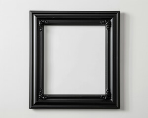 Photograph a black photo frame styled with minimalist decor against a pristine white background, ensuring no shadows are present.