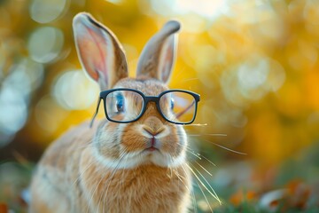 Wall Mural - a rabbit wearing glasses with a cute face