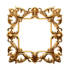 Baroque gold picture frame isolated on transparent background, png, cut out