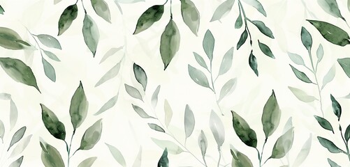 elegant minimalist watercolor botanical patterns in soft greens for a calming and natural wallpaper 