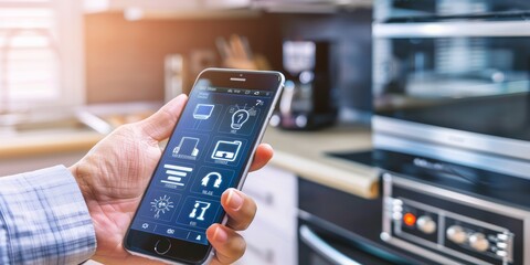Fototapete - Controlling Smart Home Devices with a Mobile App, showcasing the convenience and innovation of home automation technology, Generative AI