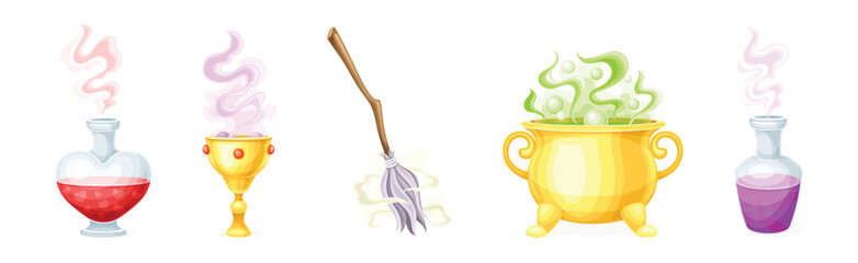 Magical Object and Witchcraft Magician Equipment Vector Set