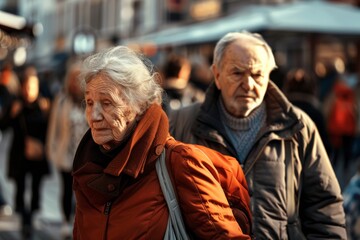 Wall Mural - Portrait of an elderly couple on the streets of the city.