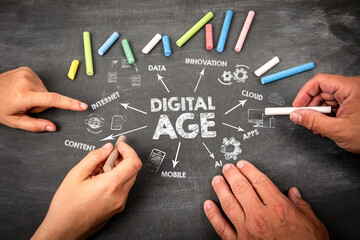 Canvas Print - Digital Age Concept. Illustration with icons, arrows and keywords