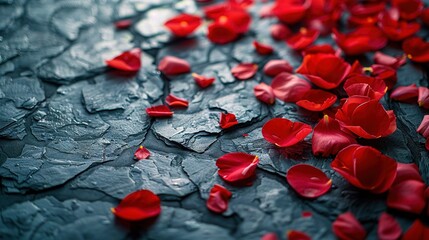 Wall Mural -   A photo of individual red flower petals on stark black and white background