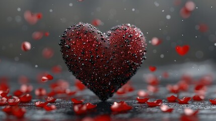 Wall Mural -   Heart-shaped object atop wet table with red hearts hovering in the air