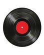 © Web - Music Label. Vintage Vinyl 33rpm Record with Red Label on Black Background