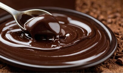 Wall Mural - Delicious smooth chocolate sauce, flowing chocolate sauce