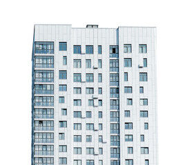 Stylish high-rise condo. Residential building, condominium apartment property block. Estate modern home facade, new development white rent exterior. City urban commercial house construction office