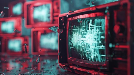Wall Mural - futuristic digital pixel glitch abstract error background distorted broken crt television texture
