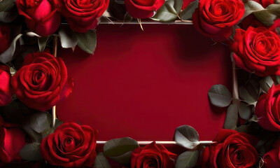 valentines day frame featuring a white blank center with surrounding abundant red rose