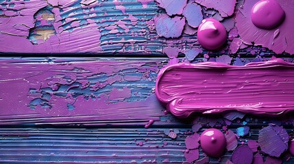 Wall Mural -   Purple paint on wood with chipped edges and peeling off