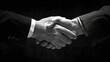 © BrightWhite - Strong business handshake in black & white showing trust between two professionals in suits with dark background highlighting corporate partnership.