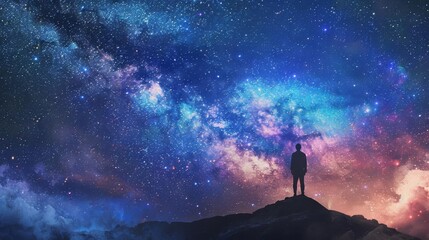 Wall Mural - man and milky way starry night sky ai generated
