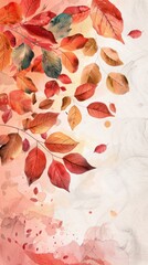 Canvas Print - Poster design. Minimalism, empty space decorated with autumn red-yellow leaves. Watercolor texture background.