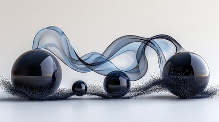 Wall Mural -   A cluster of ebony orbs rests atop a pristine expanse, emanating fumes from within