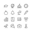 © Tatiana - Education linear style icon set. Learning tools, school supplies and symbolic elements. Primary, secondary and higher education environments. Editable stroke width.
