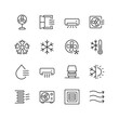 © Tatiana - Air Conditioning, linear style icon set. Heating, ventilation and cooling systems for indoor climate control. Fans, vents and temperature regulation equipment. Editable stroke width