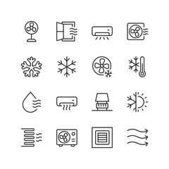 air conditioning, linear style icon set. heating, ventilation and cooling systems for indoor climate