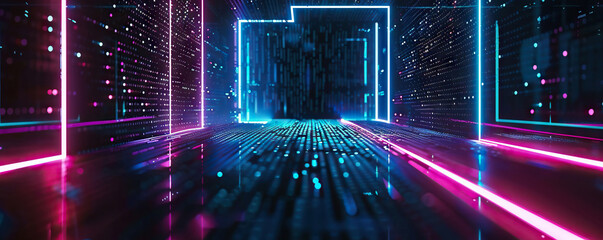 Digital background perfect for tech processes, neural networks, artificial intelligence, data transfer and encryption, digital archives, sound and graphic presentations, science, education, etc.