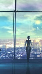 Wall Mural - the robot works with data, 3d render.