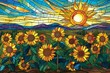 © SKIMP Art - A field of sunflowers in the style of stained glass art with bright colors and simple shapes Generative AI
