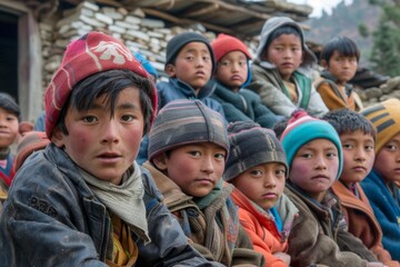 Unidentified Nepalese children in the village circa January 2017 in NEPAL.