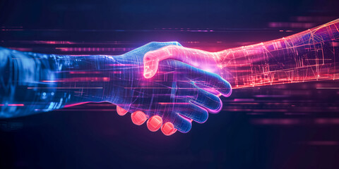 Digital handshake representing technology and collaboration concept
