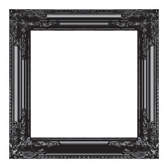 ornate glossy black square picture painting frame  template vector transparent background