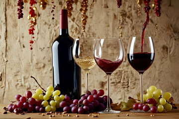 Canvas Print - red wine and grapes