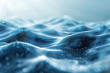 Wall Mural - dynamic wave of particles on blue background abstract futuristic 3d illustration