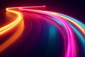 a colorful, neon lighted road with a rainbow of colors