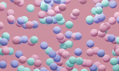 Wall Mural - Pink abstract background with flying colored balls. 3d rendering