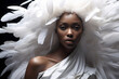 © elmaslouhi - Fashion Surreal Concept. Closeup portrait of black woman in avant garde ethereal futuristic swirl edgy headgear outfit. illuminated dynamic composition. sensual, advertisement, magazine. copy space