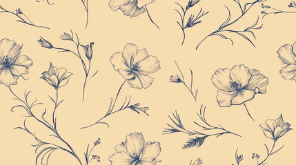 Wall Mural - Repeat the pattern of delicate floral tattoos on a beige background