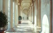 © OLGA - Bright, airy corridor with towering columns and soft shadows.
